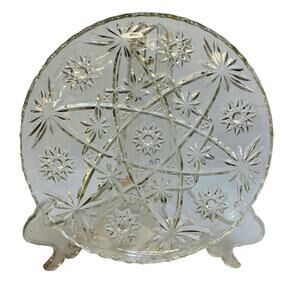 Anchor Hocking Glass Platter 11" Round Cake Plate Star Of David Clear Serving